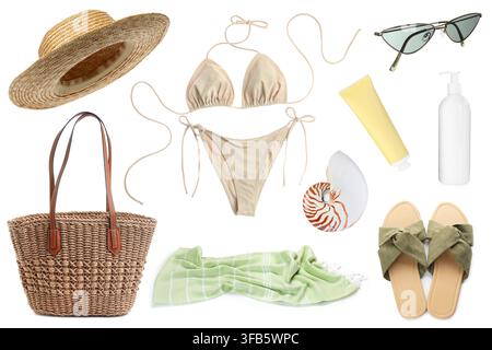 Set of beach items isolated on white Stock Photo