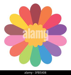 Bright multi-colored flower icon with a yellow center, symbolizing happiness, imagination, and inclusive growth Stock Vector