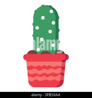 Cactus plant growing in a vibrant red pot, featuring a green succulent with white dots, ideal for home decor and desert themes Stock Vector