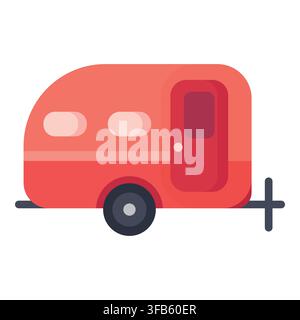 Red cartoon travel trailer icon representing adventure, vacation, summer camping, and mobile home lifestyle Stock Vector