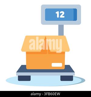 Package on a digital scale, displaying weight measurement for logistics, shipping, delivery, and e-commerce Stock Vector