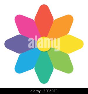 Vibrant flower icon with multicolored petals, symbolizing unity, innovation, and a blooming array of ideas and possibilities Stock Vector