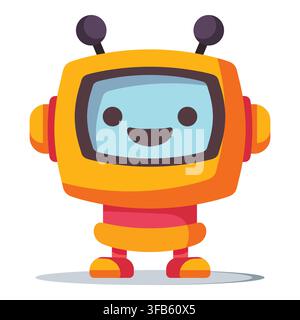 Cute cartoon robot character smiling, depicting ai assistant, bot, and machine learning concepts for digital communication Stock Vector
