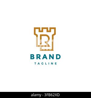 Initial Royal R Letter Castle Logo Design. Outline of Letter R Inside the Castle Logo Design. Stock Vector