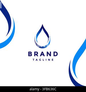 Blue Crescent Water Drops Logo Design. Water Drops On Blue Crescent Moon Logo Design. Stock Vector