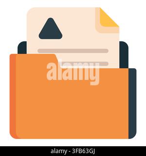 Orange folder holding a document with an upload icon, representing file management, data organization, and digital archiving Stock Vector