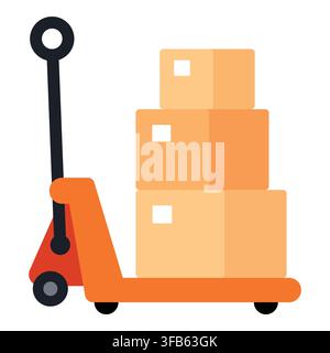 Pallet jack transporting a stack of three cardboard boxes, symbolizing efficient logistics, freight, and supply chain management Stock Vector