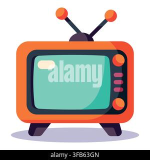 Old orange tv set offering classic video and audio programming. Representing history of communication technology Stock Vector