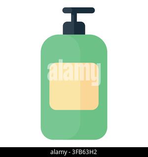 Green pump bottle dispenser with a blank label, representing hygiene, personal care, and liquid soap or lotion packaging Stock Vector
