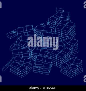 A neat pile of white bricks forms a money stack contour against a stark blue background. This 3D model represents financial concepts and wealth accumu Stock Vector