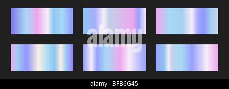 Iridescent gradient swatches. Foil Palette and holo satin. Premium design palette on dark background. Vector foil texture set Stock Vector