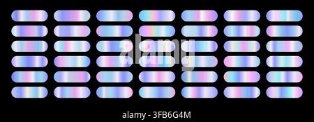Iridescent gradient swatches. Holographic backgrounds. Pearl colors and smooth surreal backdrops vector set Stock Vector