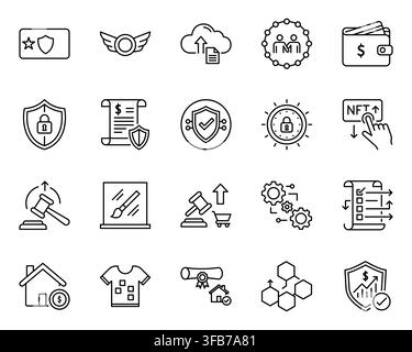 Blockchain smart contract nft cryptocurrency line icon set vector illustration Stock Vector