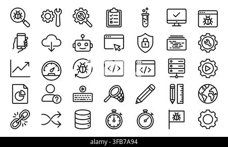 Software development bug testing technology line icon set vector Stock Vector
