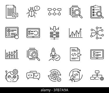 Software testing quality assurance code analysis line icon set Stock Vector