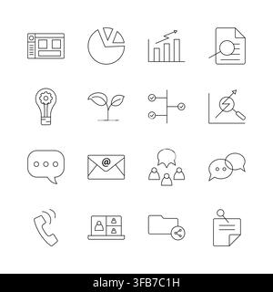 A comprehensive collection of 16 linear outline icons for task management, kanban board, project focus, calendar reminders, and cloud sync tools. Stock Vector