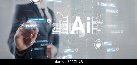 AI artificial intelligence platform for business automation with interactive digital communication elements Stock Photo