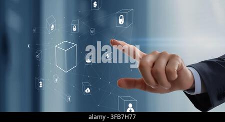 Cybersecurity risk management system for business data protection and privacy with security lock icons Stock Photo