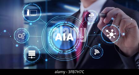 AI artificial intelligence system for business automation and data network integration with digital icons Stock Photo
