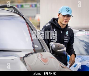 Mercedes' George Russell arrives at the Circuit of The Americas in ...