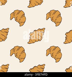 Hand drawn french croissant seamless pattern vector doodle illustration Stock Vector