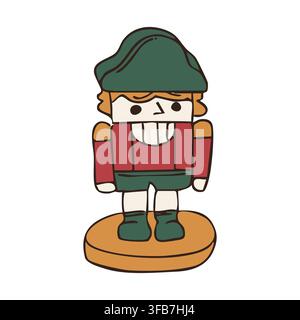 Hand drawn vintage Christmas nutcracker toy soldier vector doodle illustration Stock Vector