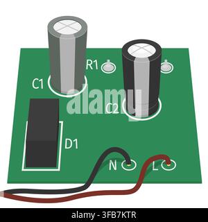 PCB Circuit Board with Normal and Bulging Capacitor Stock Vector