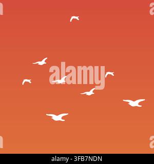 Minimalist Orange and Red Gradient Background with Flying Birds Stock Vector