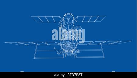 blueprint of a satellite in space. Vector Stock Vector