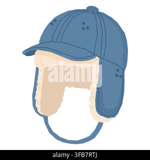 Blue Winter Cap with Fur Lined Ear Flaps Stock Vector