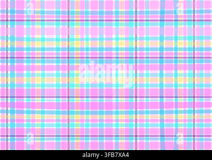 Plaid pattern featuring intersecting lines in pastel shades of pink, purple, blue, yellow, and white. Stock Vector