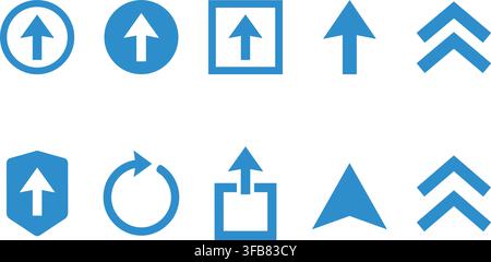 Blue arrow direction icons collection for web navigation and data upload progress indicating movement and growth trends. Stock Vector