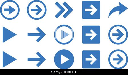 Directional arrow interface icons set blue minimal line style navigation elements for web design and user experience. Stock Vector