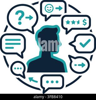 Customer feedback and interaction concept icons blue teal user analysis communication rating survey business set. Stock Vector