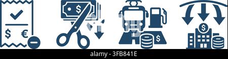 Industrial financial expense and infrastructure maintenance icons designed with dark blue flat professional graphics. Stock Vector
