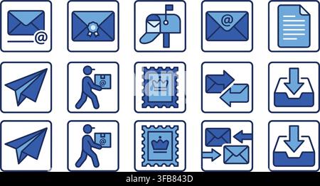 Email and messaging related icons vector set in blue tones are perfect for web design and mobile application interfaces. Stock Vector