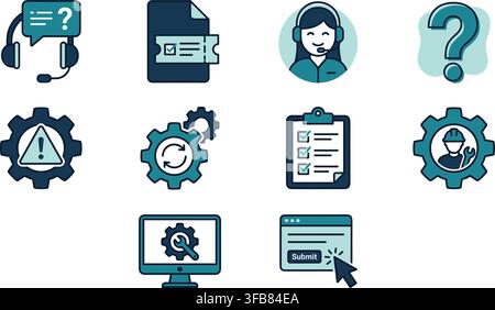 Customer service and technical support vector icons with question and checklist for online assistance. Stock Vector