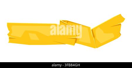 Adhesive tape horizontal yellow piece. Crumpled duct scotch tape for photo collage. Stock Vector