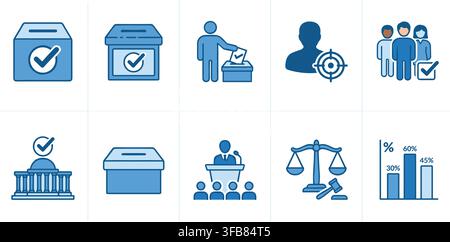 Political and election vector icons featuring ballot boxes and voting symbols for democracy and governance presentations. Stock Vector