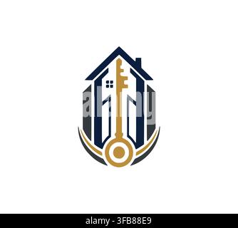 Modern Key House Property Management Estate Logo Design Vector Template Stock Vector