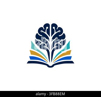 Modern Brain Tree Book Tech Learning Education Logo Vector Design Stock Vector