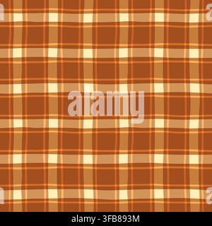 Brown autumn plaid vector seamless pattern, Warm earthy tones check for Harvest and Thanksgiving designs, Cottagecore, farmhouse rustic tartan backgro Stock Vector