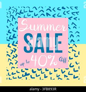 Cute vector summer sale background, blue and yellow sea and beach marketing, promotion textured graphic design Stock Vector