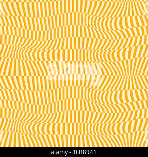 Yellow warped geometric summer stripes seamless vector pattern, Fun groovy stripe with distorted waves background for fabric design and beachwear Stock Vector