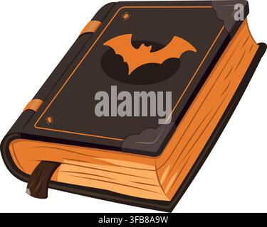 Halloween Magic Spell Book with Bat Symbol Stock Vector