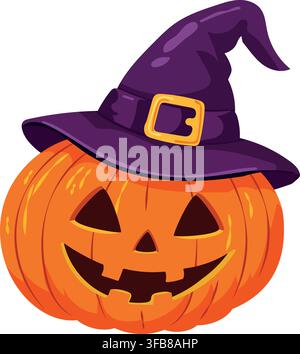 Halloween Jack O Lantern Pumpkin with Witch Hat. Stock Vector