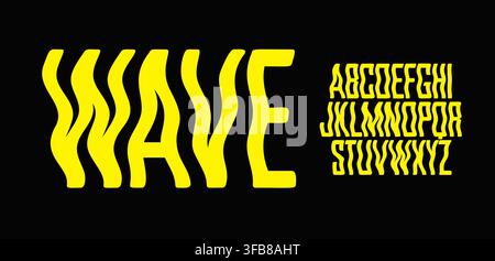 wave font logo alphabet. Smoke waveform tall letters. Wavy distorted experimental typography for Halloween ghost, mirage, water surface text. Chill Stock Vector