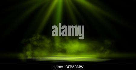 Realistic lime green smoke or haze, overlay overlay effect on a dark background, magic fog, vapor on floor. Abstract vector illustration Stock Vector
