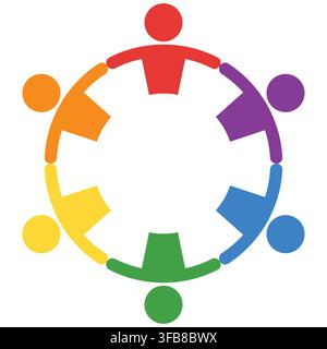 This vibrant illustration depicts diverse individuals holding hands in a circle, symbolizing unity and collaboration. It represents harmony and connec Stock Vector