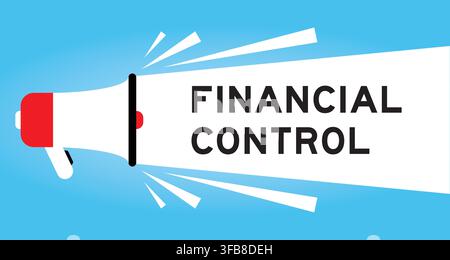 Color megaphone icon with word financial control in white banner on blue background Stock Vector
